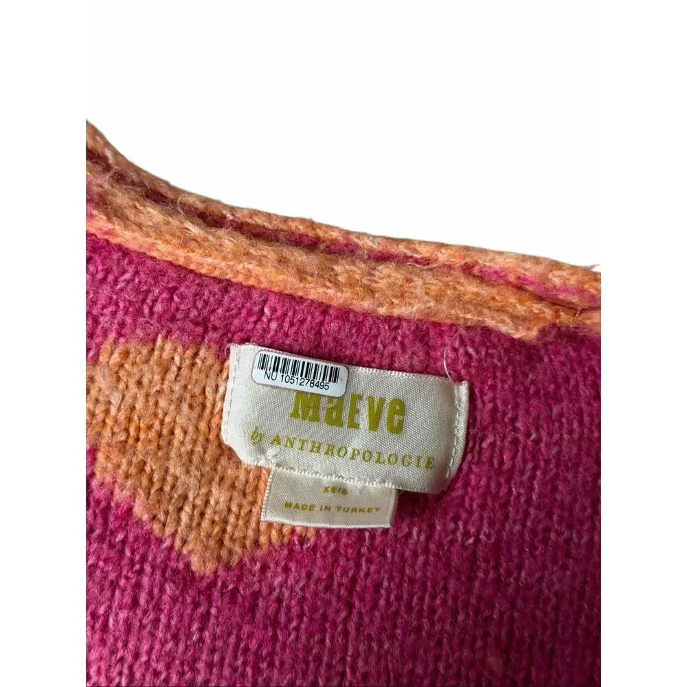 Maeve Anthropologie Cardigan Sweater Heart Open Oversize Orange Pink XS Small‎